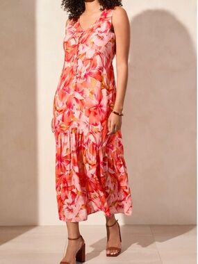 Tribal Floral Button Up Tiered Summer Maxi Dress